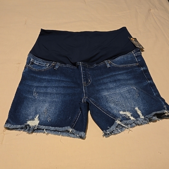 KanCan Blue Jean Shorts with Distressing and Frayed Hem - Picture 1 of 4